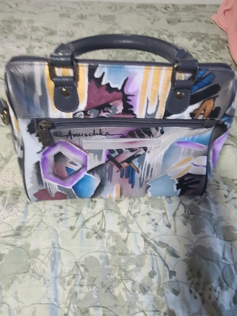 Anuschka Multicolor Painted Leather Satchel - Artistic Blue/Purple